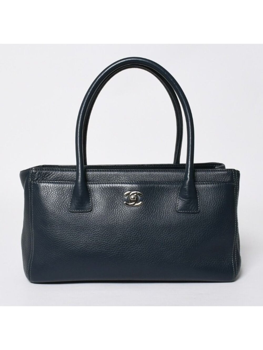 Chanel Executive Small Tote Bag CC Logo Caviar Leather Navy Silver
